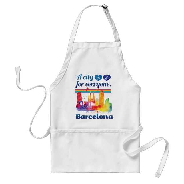 Wellcoda Friendly Barcelona Spain City Adult Apron (Front)