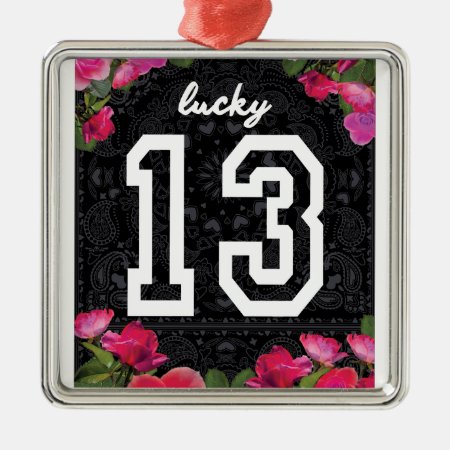 Wellcoda Unlucky Number 13 Usa Rose Petal Metal Ornament