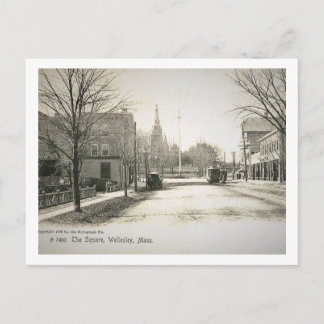 Wellesley, Massachusetts, The Square, Vintage Postcard