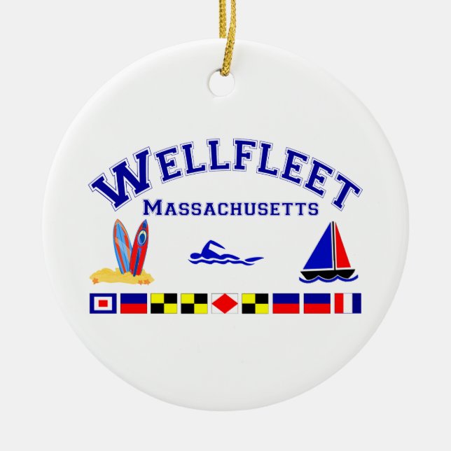 Wellfleet MA Signal Flags Ceramic Ornament (Front)
