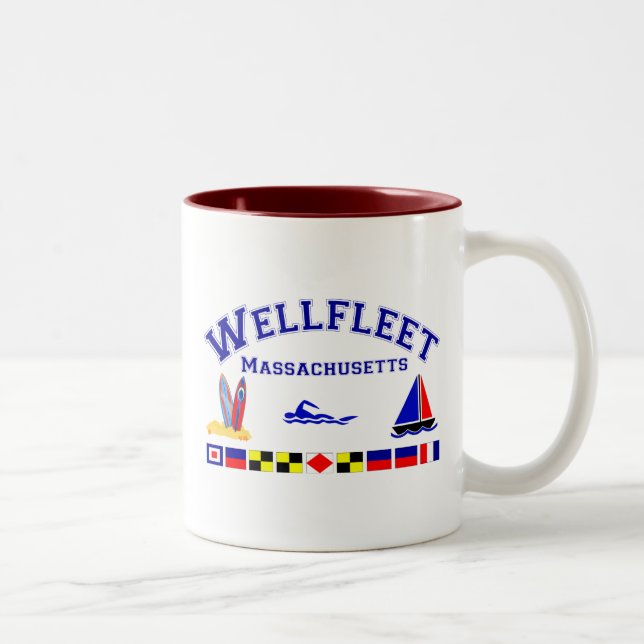 Wellfleet MA Signal Flags Two-Tone Coffee Mug (Right)