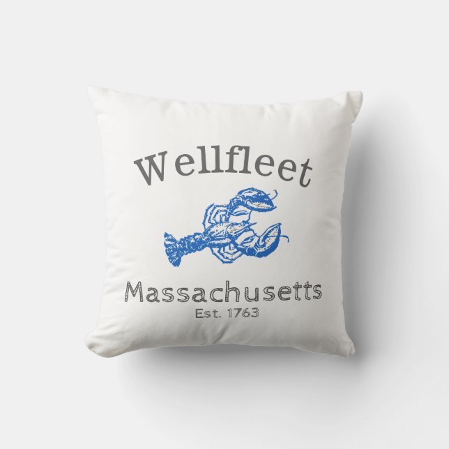 Wellfleet Massachusetts Blue Lobster Throw Pillow (Front)