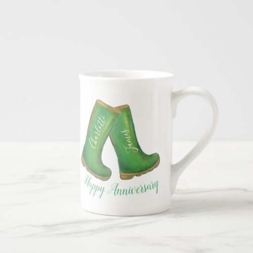 Wellington boot emerald green wedding anniversary  bone china mug