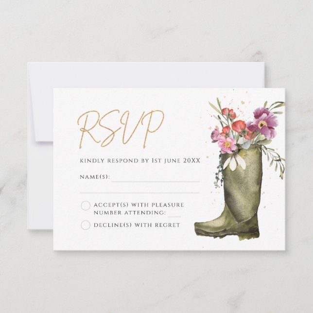 Wellington Boot Floral RSVP Card (Front)