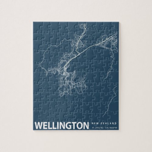 Wellington Minimalist City Map Line Art in Blue Jigsaw Puzzle