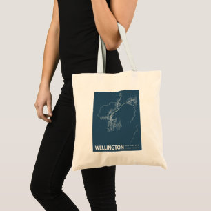 Wellington Minimalist City Map Line Art in Blue Tote Bag