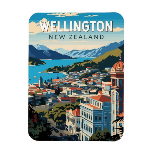 Wellington New Zealand Travel Art Vintage Magnet