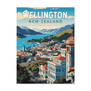 Wellington New Zealand Travel Art Vintage Postcard
