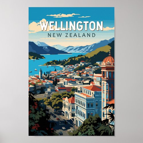 Wellington New Zealand Travel Art Vintage Poster