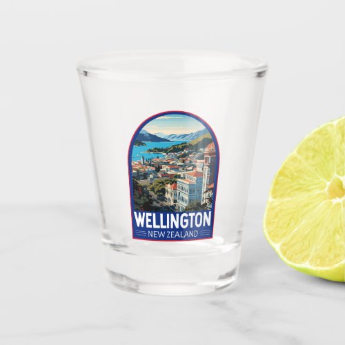 Wellington New Zealand Travel Art Vintage Shot Glass