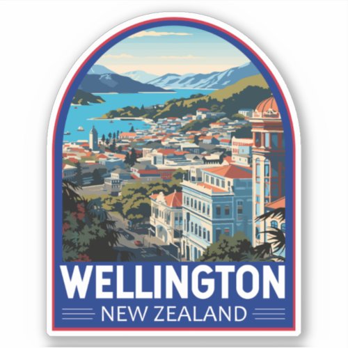 Wellington New Zealand Travel Art Vintage Sticker