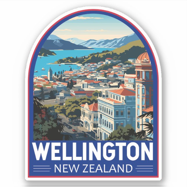 Wellington New Zealand Travel Art Vintage Sticker (Front)