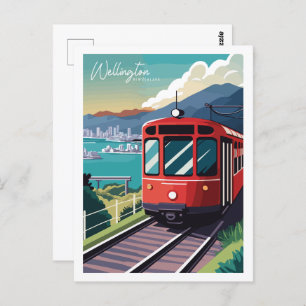 Wellington New Zealand vintage travel illustration Postcard