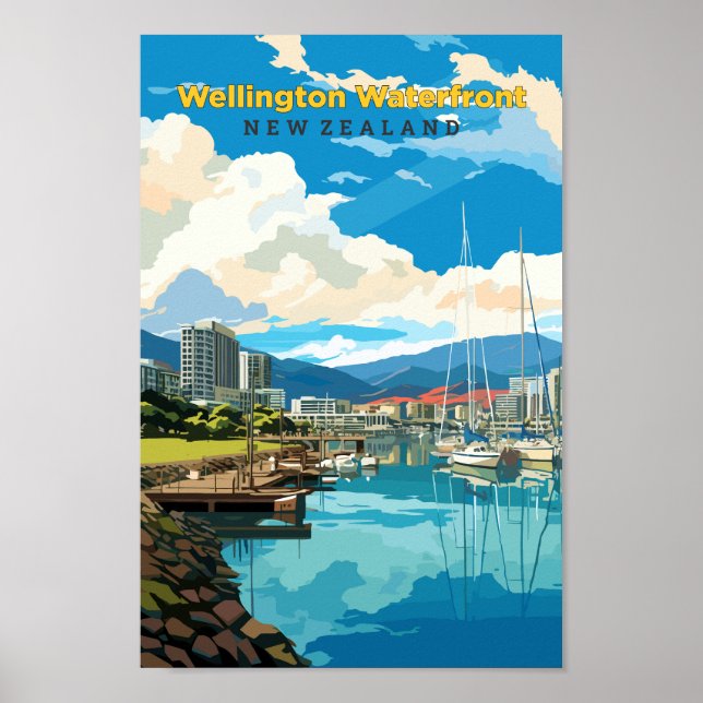 Wellington Waterfront Travel Art Vintage Poster (Front)
