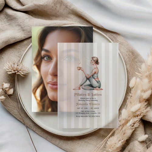 Wellness Brunch Pilates & Lattes Birthday Party Vellum Invitations