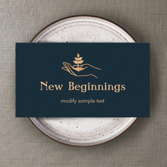 Wellness Counselor Hand Holding Leaf Plant Business Card (Creator Uploaded)