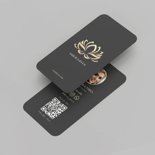 Wellness Spa Hair Beauty Esthetician Gold Lotus Business Card