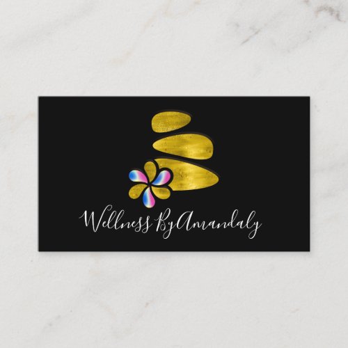 Wellness Spa Massage Therapy Reflexology Black Business Card