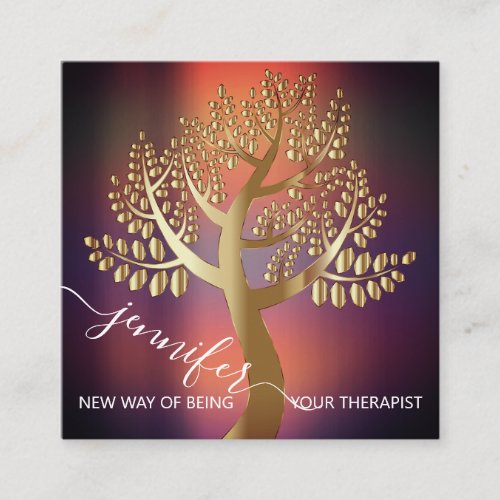 Wellness SPA QR Gold Tree Of Live Couch Therapist Square Business Card