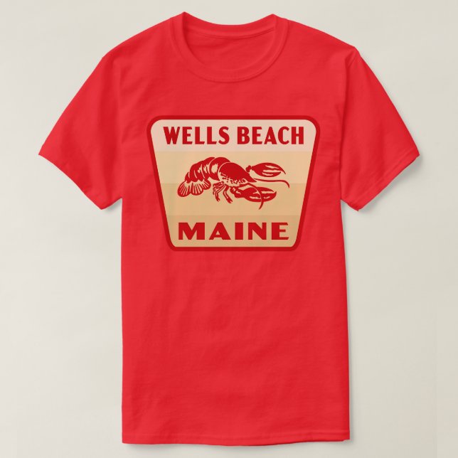 Wells Beach Maine Retro Badge Tan T-Shirt (Design Front)