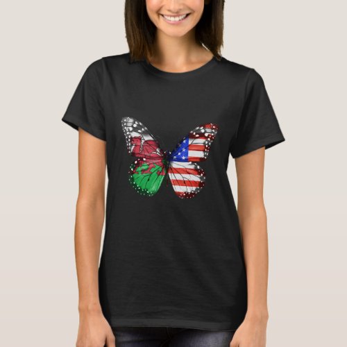 Welsh American Flag Butterfly T_Shirt
