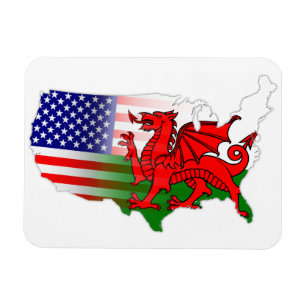 Welsh American Flags Map Flexi Magnet