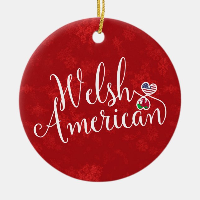 Welsh American Hearts Christmas Tree Ornament (Front)