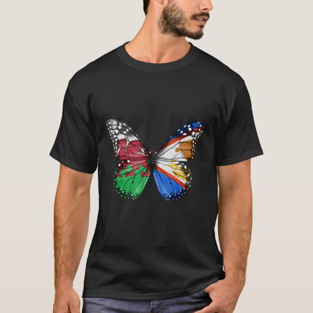 Welsh American Samoan Flag Butterfly T-Shirt (Front)