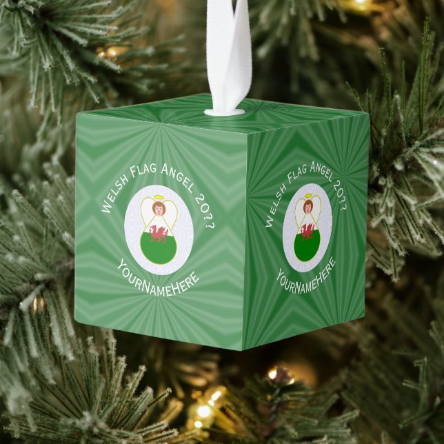 Welsh Angel Christmas Flag Cube Ornament (Tree)