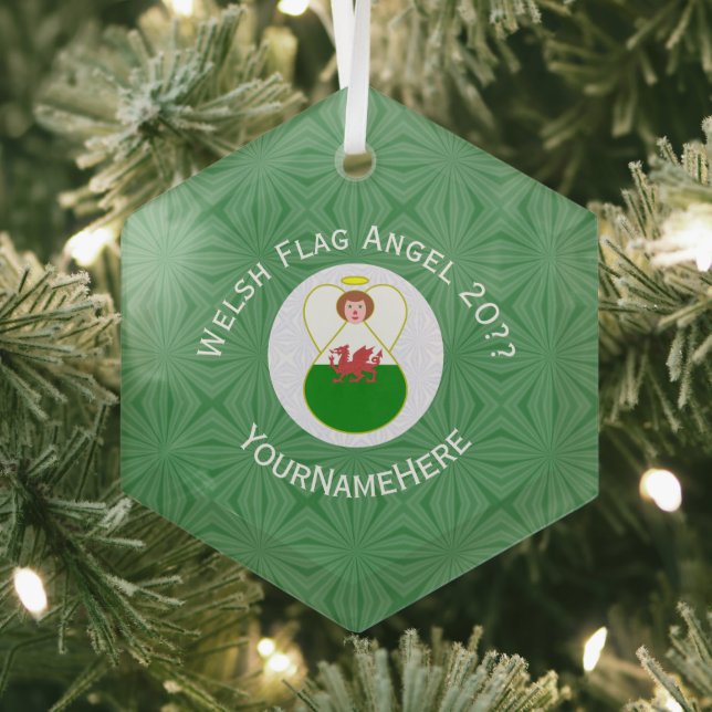 Welsh Angel Christmas Flag Glass Ornament (Insitu)