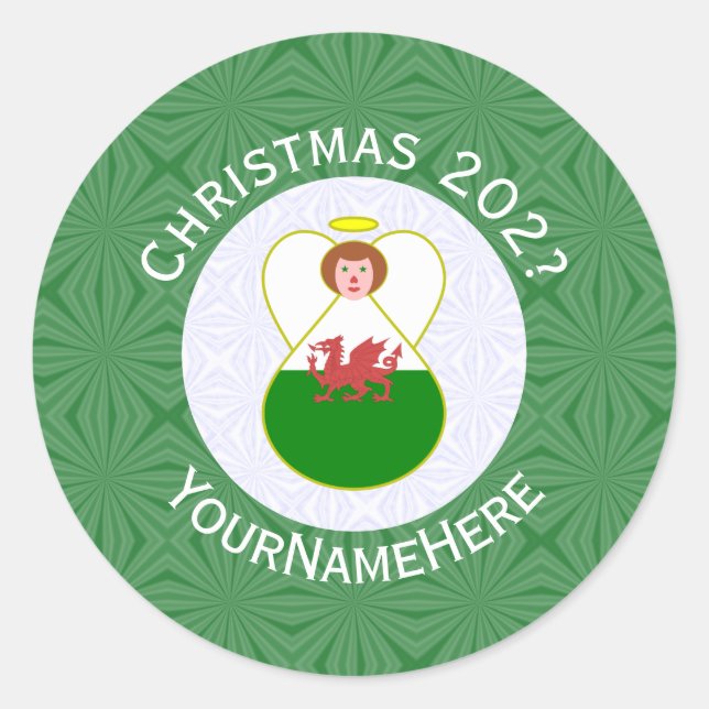 Welsh Angel Christmas Flag Personalized  Classic Round Sticker (Front)
