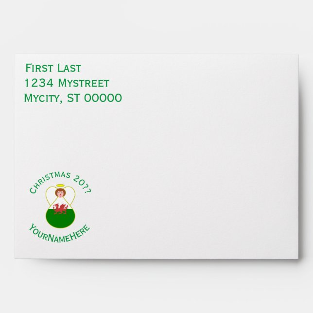 Welsh Angel Christmas Flag Personalized  Envelope (Front)