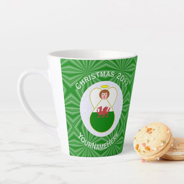 Welsh Angel Christmas Flag Personalized  Latte Mug (In Situ)