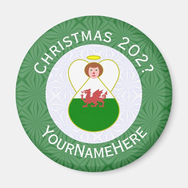 Welsh Angel Christmas Flag Personalized  Magnet (Front)