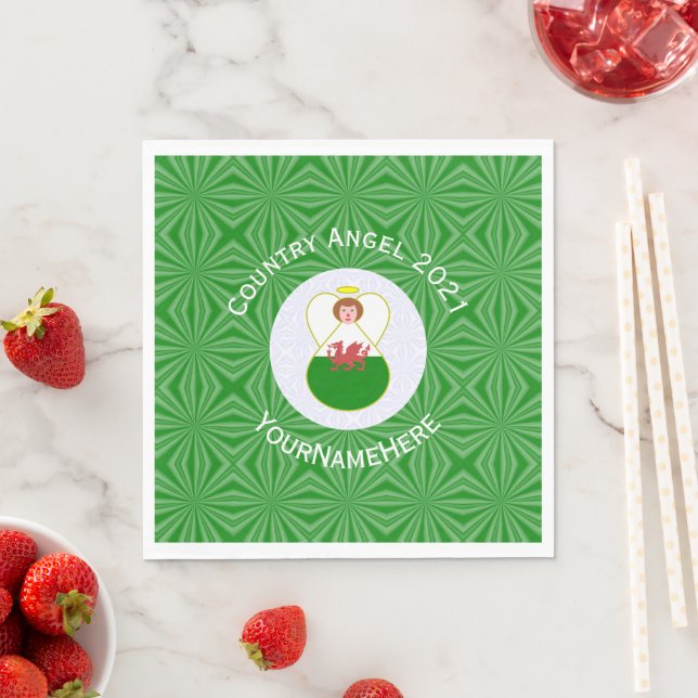 Welsh Angel Christmas Flag Personalized  Napkins (Insitu)