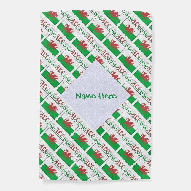Welsh Angel Christmas Flag Tiled Green Personalize (Front)