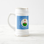 Welsh Angel Hanukkah Flag  Beer Stein<br><div class="desc">Design features an angel, wearing the flag of Wales, flying in a white circle of squiggly squares. The background shows blue squiggly squares for Hanukkah celebrations. Above the angel are the words WELSH HANUKKAH ANGEL and a space for the year. Below, add a name to personalize or to create a...</div>
