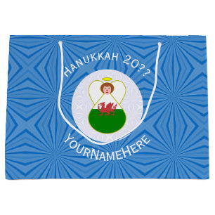Welsh Angel Hanukkah Flag Personalized Large Gift Bag