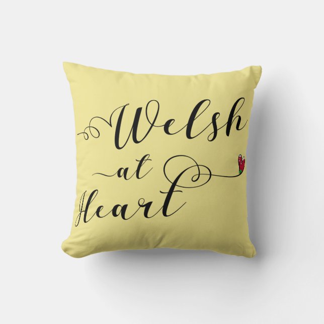 Welsh At Heart Throw Cushion, Wales Throw Pillow (Front)