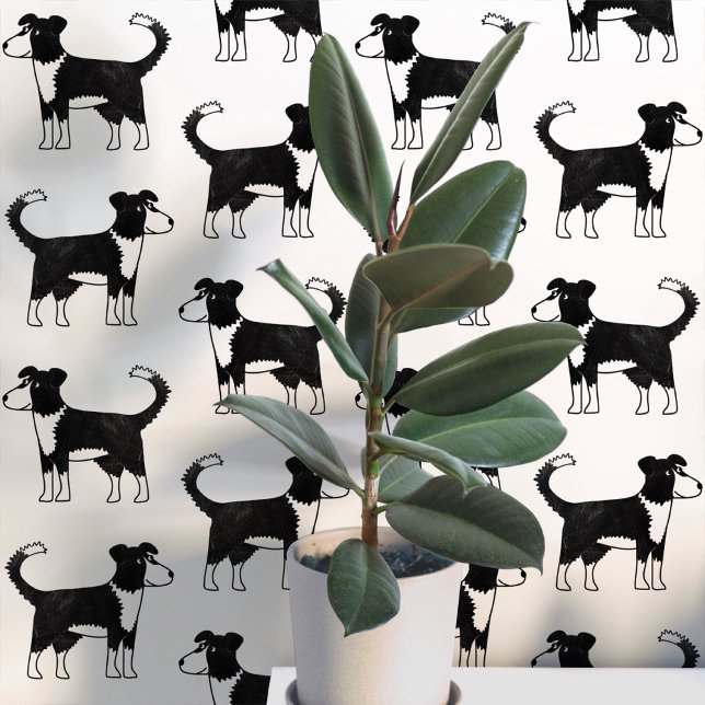 Welsh Border Collie Dog Pattern Wallpaper (Welsh Border Collie Sheepdog fun dog peel and stick wallpaper for animal lovers)