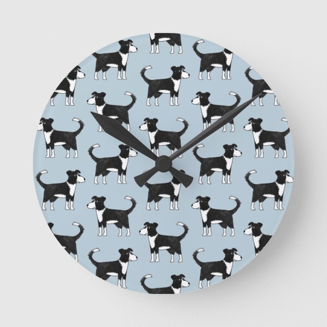 Welsh Border Collie Sheep Dog Pattern Round Clock (Front)