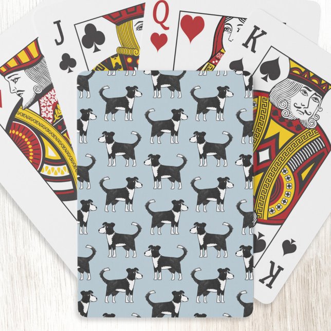 Welsh Border Collie Sheepdog Pattern Poker Cards (Fun Welsh Border Collie Sheepdog art playing cards)