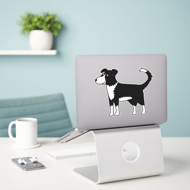 Welsh Border Collie Sheepdog Sticker (Laptop On Desk)