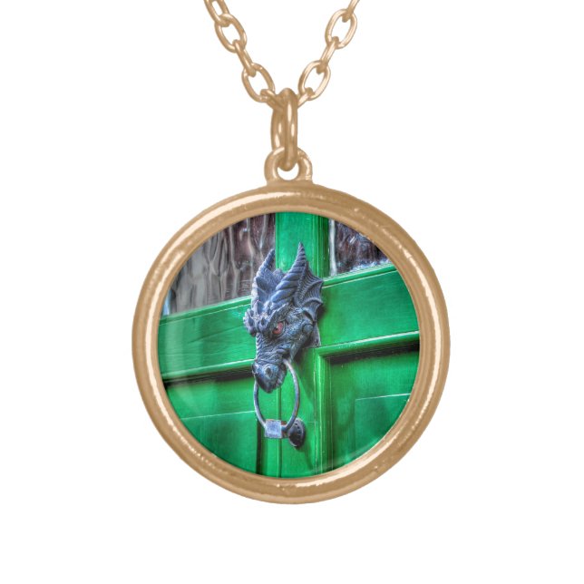 Welsh Cast Iron Dragon Head Door-knocker Gold Plated Necklace (Front)