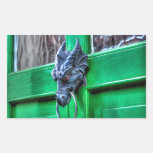 Welsh Cast Iron Dragon Head Door-knocker Rectangular Sticker