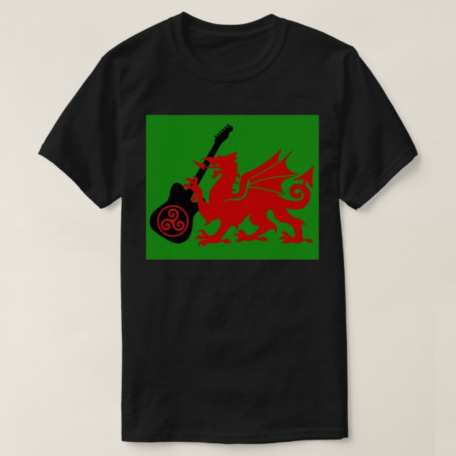 Welsh Celtic Guitar Dragon T-Shirt (Design Front)