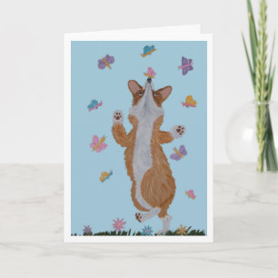 Welsh Corgi and Butterflies Happy Easter Card
