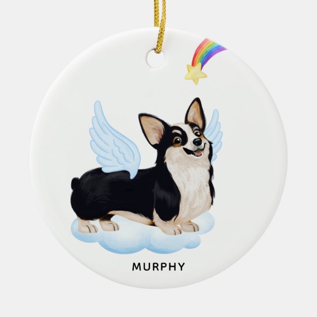 Welsh Corgi Angel Dog Personalized Pet Memorial Ceramic Ornament (Front)
