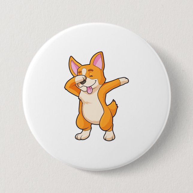 Welsh Corgi at Hip Hop Dance Dab Button (Front)