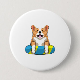Welsh Corgi at Swimming with Swimming board Button